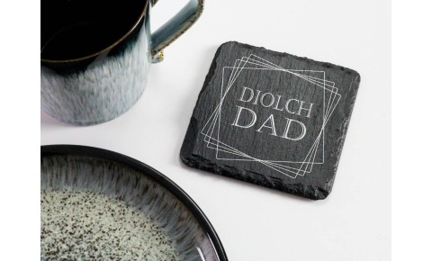 Diolch Dad Welsh Slate Coaster